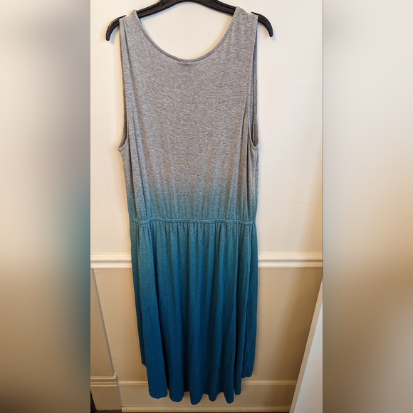 Lane Bryant Dip Dyed Blue Gray Ombre Knit Jersey Maxi Dress Hi Low Size 14/16 - Picture 5 of 5